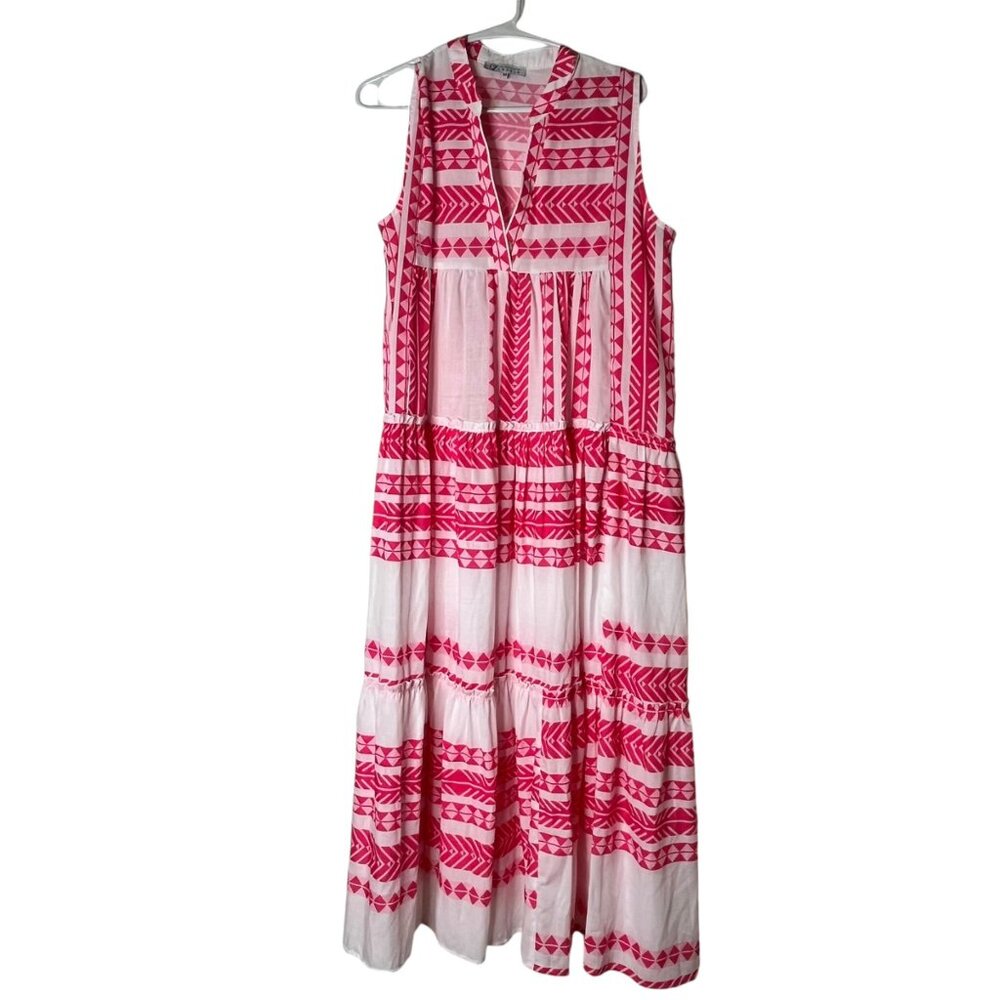 Cezele Collection Sleeveless Midi Dress With Pink Geometric Patterns Size medium - Picture 2 of 6